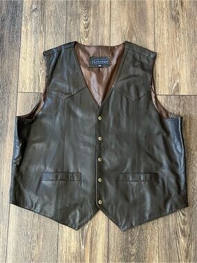 Roper Brown Leather Vest Star Snap Button Mens 3XL